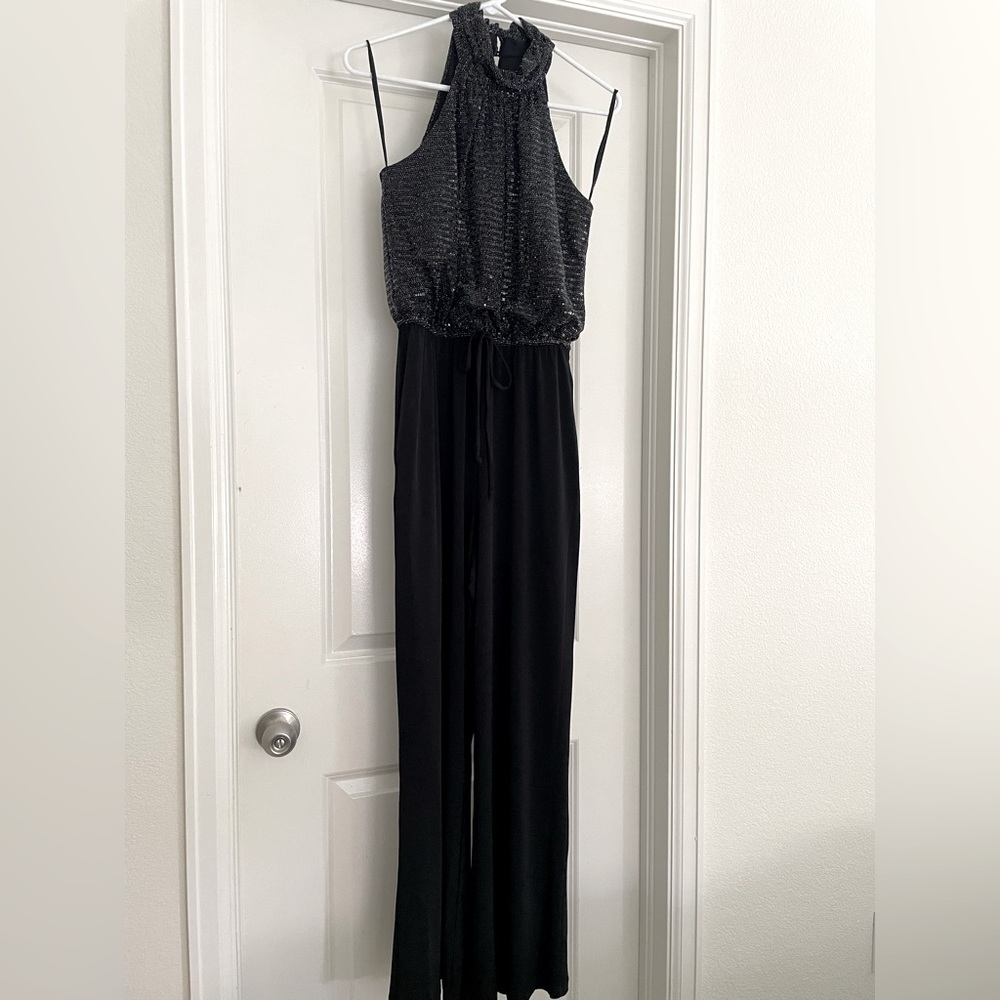 Black wide leg sequin jumpsuit